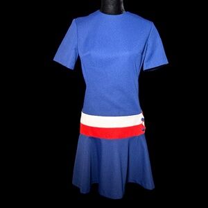 Dana Hall -60's/70's Red-Wht-Blue Drop Waist S/S Dress - Size M/L